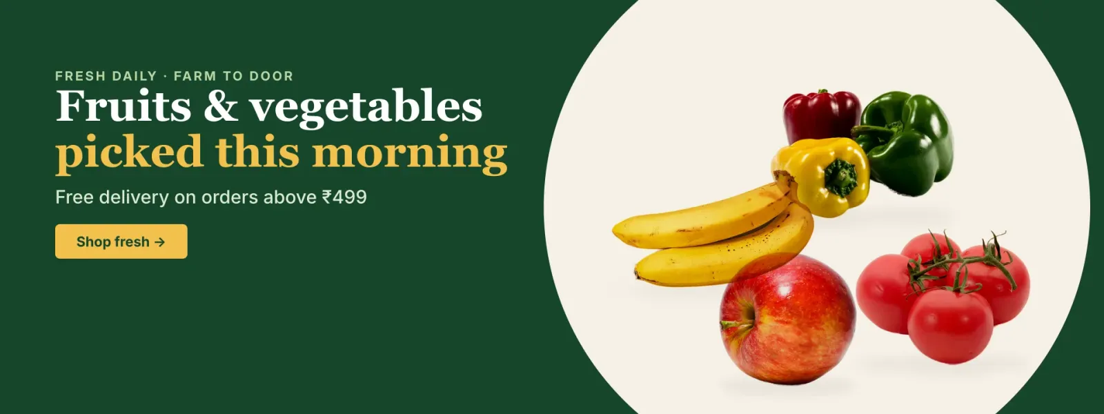 Fruits and vegetables picked this morning — free delivery on orders above ₹499
